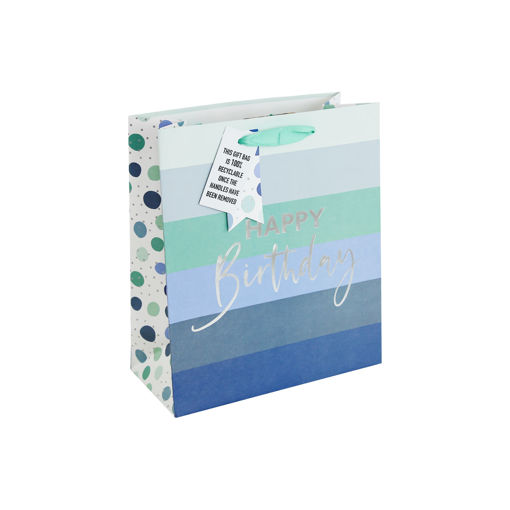Picture of HAPPY BIRTHDAY BLUE STRIPED MEDIUM GIFT BAG